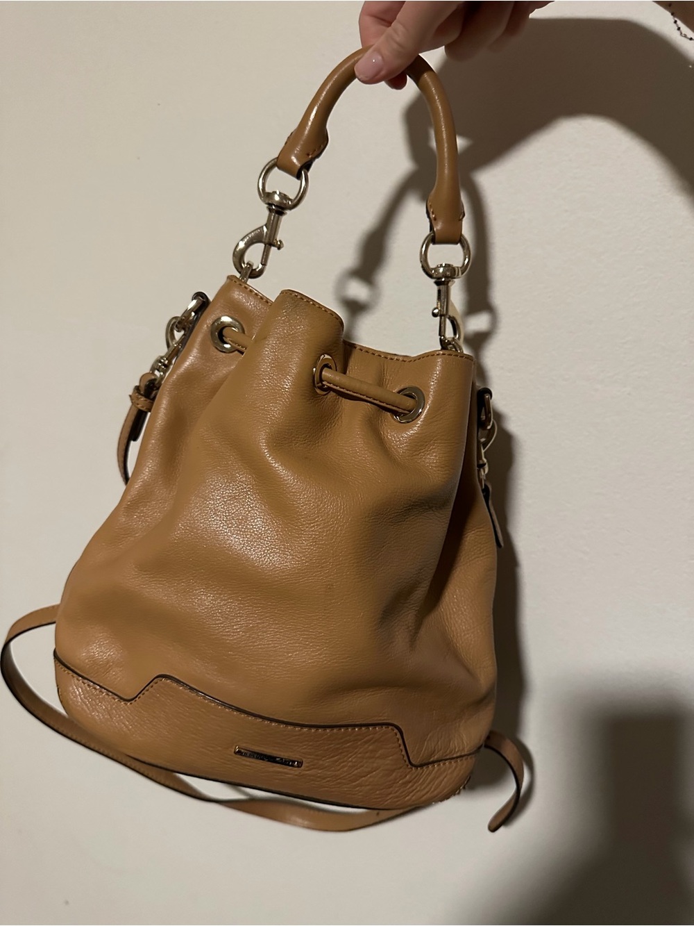 Rebecca Minkoff Camel Leather Drawstring Bucket Bag